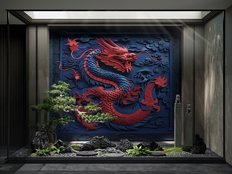 Background dragon background stereo background courtyard landscape 3d model