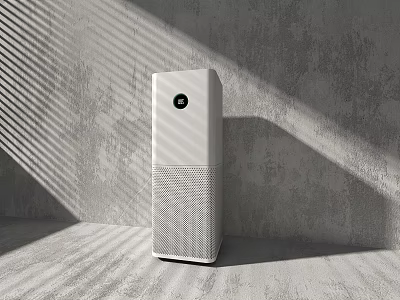 Sleek White Upright Air Purifier Daily Appliance With Modern Design In Gray Wall Interior 3d model