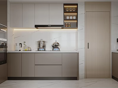 Modern Kitchen Interior Design With Sleek Cabinets Countertop Built In Shelves And Appliances 3d model