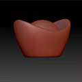 Modern Sculpture Carving Bowl Shaped White with Pink Rim and Smooth Surface on Reflective Base