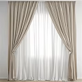 Beige Curtains Layered With White Sheer Curtain Soft Draped Design For Natural Light
