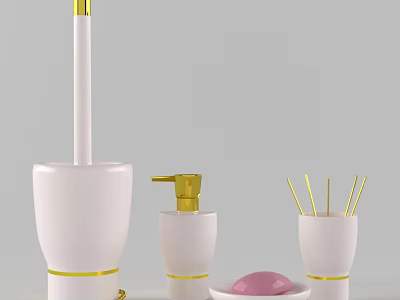 Modern White Gold Bathroom Accessories with Toilet Brush Soap Dispenser Toothbrush Holder Soap Dish 3d model