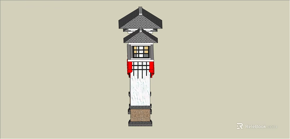 Traditional Chinese Entrance Gate With Tiled Roof Red Decorations And Lattice Design 3d model 