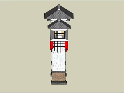 Traditional Chinese Entrance Gate With Tiled Roof Red Decorations And Lattice Design 3d model