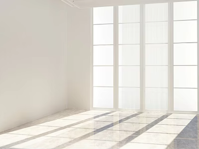 White Room With Large Windows And Sunlight Shining On Marble Floor 3d model