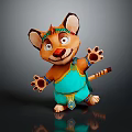 Cute Cartoon Tiger Character In Blue Outfit With Green Headband And Outstretched Paws
