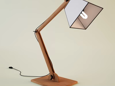 Modern Wooden Desk Lamp With Adjustable Arm And White Square Lampshade 3d model