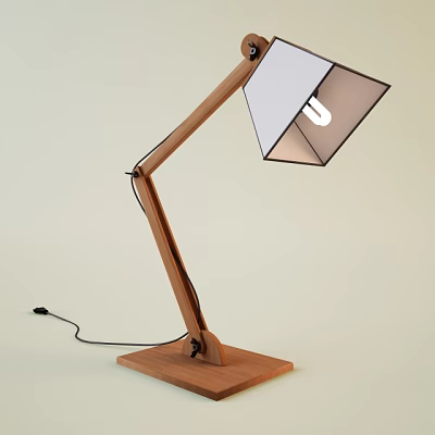 Modern Wooden Desk Lamp With Adjustable Arm And White Square Lampshade 3d model