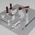 Industrial Equipment Metal Components With Red Handles And Precision Mechanical Parts