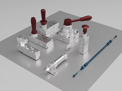 Industrial Equipment Metal Components With Red Handles And Precision Mechanical Parts 3d model