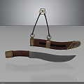 Traditional Decorative Knife With Red Leather Sheath Gold Accents And Sharp Polished Blade