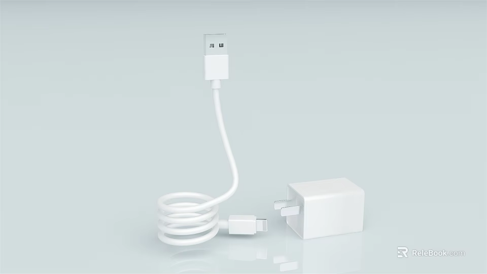 White Phone Charger With USB Data Cable And Power Adapter For Mobile Devices 3d model 