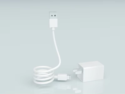 White Phone Charger With USB Data Cable And Power Adapter For Mobile Devices 3d model