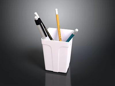 White Stationery Holder With Pens And Pencils For Desk Organizing 3d model