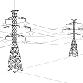 High Voltage Industrial Transmission Towers with Steel Lattice and Power Lines