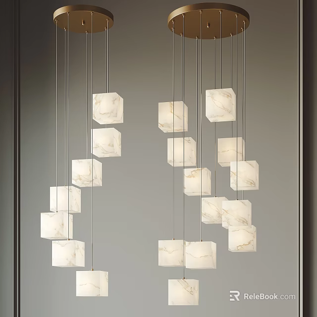 Elegant Geometric Pendant Lights With White Marble Pattern For Modern Interior 3d model 