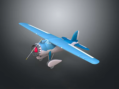 Blue Biplane Model With White Accents And Propeller Design 3d model