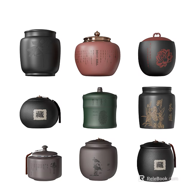 Colorful Ceramic Decorative Ornament Set With Traditional Patterns And Chinese Characters For Home Decor 3d model 