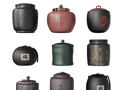 Colorful Ceramic Decorative Ornament Set With Traditional Patterns And Chinese Characters For Home Decor 3d model