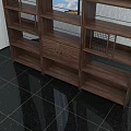Modern Wooden Walnut Storage Shelf Unit With Multiple Shelves Cabinet Doors And Grid Design