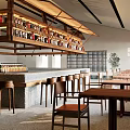 Modern Restaurant Interior With Wooden Wine Racks Stone Bar Counter Bar Stools And Dining Tables