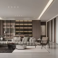 Modern Living Dining Room Interior Design With Open Layout Sofa Coffee Table And Recessed Lighting 3d model