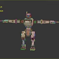 Mechanical Robot Character With Green Eyes Outstretched Arms Green Lights And Metallic Brown Parts