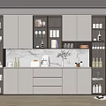 Modern Kitchen Wine Cabinet With Glass Doors LED Lighting And Marble Countertop