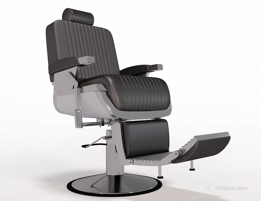 Modern Black Leather Massage Chair With Armrests Metal Base And Footrest 3d model 