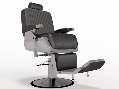 Modern Black Leather Massage Chair With Armrests Metal Base And Footrest 3d model