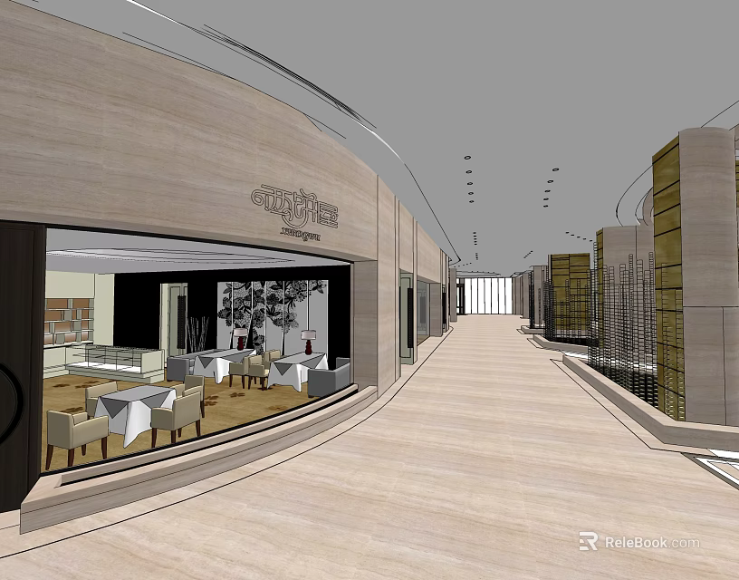 Modern Elevator Corridor With Spacious Wooden Floor Bright Lighting And Glass Facade 3d model 