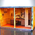 Interior Room Model With Yellow Walls Brown Furniture Wooden Desk And Chair