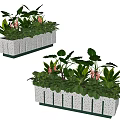 Flower and Plant Arrangement in White Perforated Planters with Green Leaves and Pink Blossoms