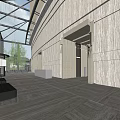 Modern Hotel Lobby Interior With Stone Walls Glass Ceiling And Wooden Flooring