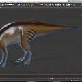 Detailed Reptile Dinosaur Model With Long Neck Spiked Back And Striped Skin