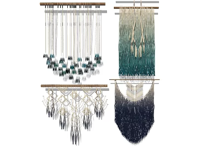 Colorful Macramé Wall Hangings With Teal Navy And White Woven Tassels 3d model