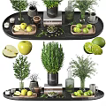 Ornamental Decor Combination With Apples Limes Rosemary Plants Books And Cups