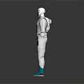 Futuristic 3D Weapon Model Featuring White And Teal Humanoid Combat Armor Design