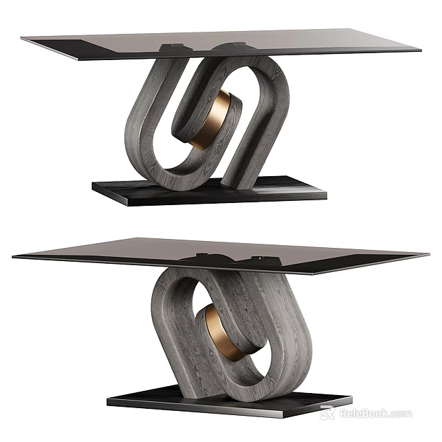 Modern Console Table Design With Gray Frame Gold Loop Accent And Black Top 3d model 