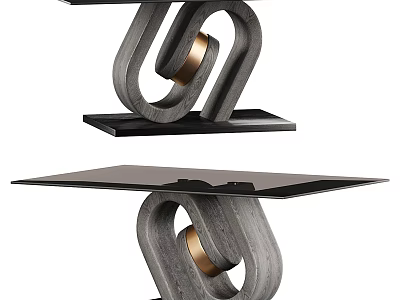 Modern Console Table Design With Gray Frame Gold Loop Accent And Black Top 3d model