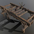 Traditional Ancient Wooden Farming Tool Structure With Spoked Wheels Metal Components And Frame