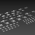 Various Dinosaur Skeleton Fossils of Different Types Displayed on Dark Background