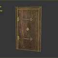 Rustic Wooden Hinged Door With Metal Hinges And Natural Wood Grain Texture