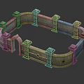 Ancient Stone Circular Fortress Wall Model With Detailed Towers And Archway Structure