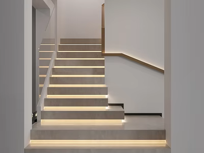 Sleek Modern Interior Staircase With Built in LED Strip Lighting And Minimalist Design 3d model