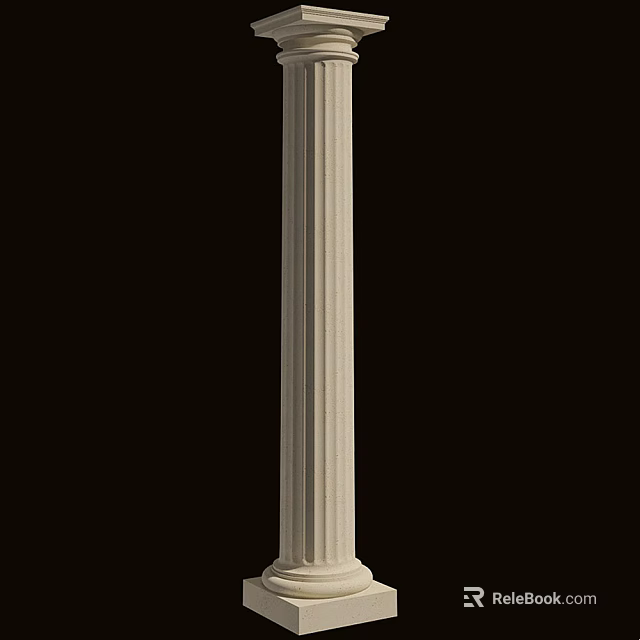 Elegant Classical Fluted Roman Column In Beige Stone With Vertical Grooves 3d model 