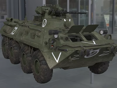 Military Green Armored Functional Vehicle With Heavy Duty Six Wheeled Design And Turret 3d model