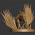 Golden Eagle Sculpture With Intricate Spread Wings And Circular Metallic Base