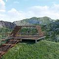 Mountain Road Facilities With Wooden Walkway Staircase And Scenic Viewing Platform