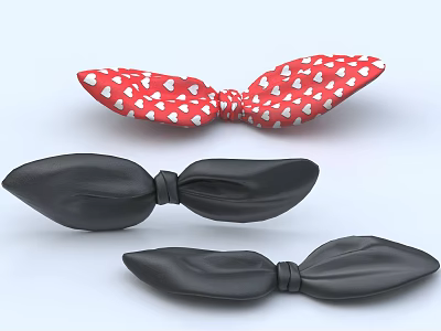 Red White Heart Pattern Bow Ties With Black Leather Sleek Fashion Accessories Set 3d model